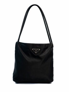 Prada Black Nylon Shoulder Tote with Logo Plaque